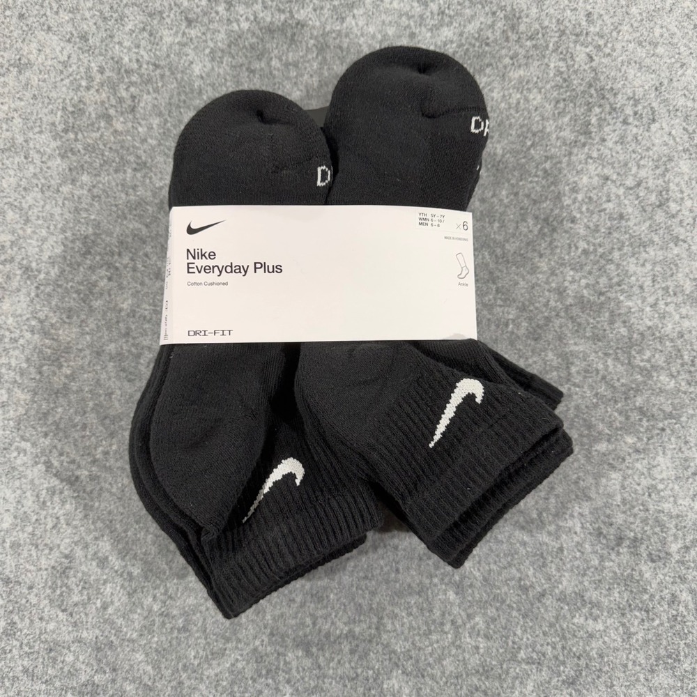 Nike Everyday Plus Cushioned Ankle Socks 6 Pair Black Mens 6-8 Medium NEW